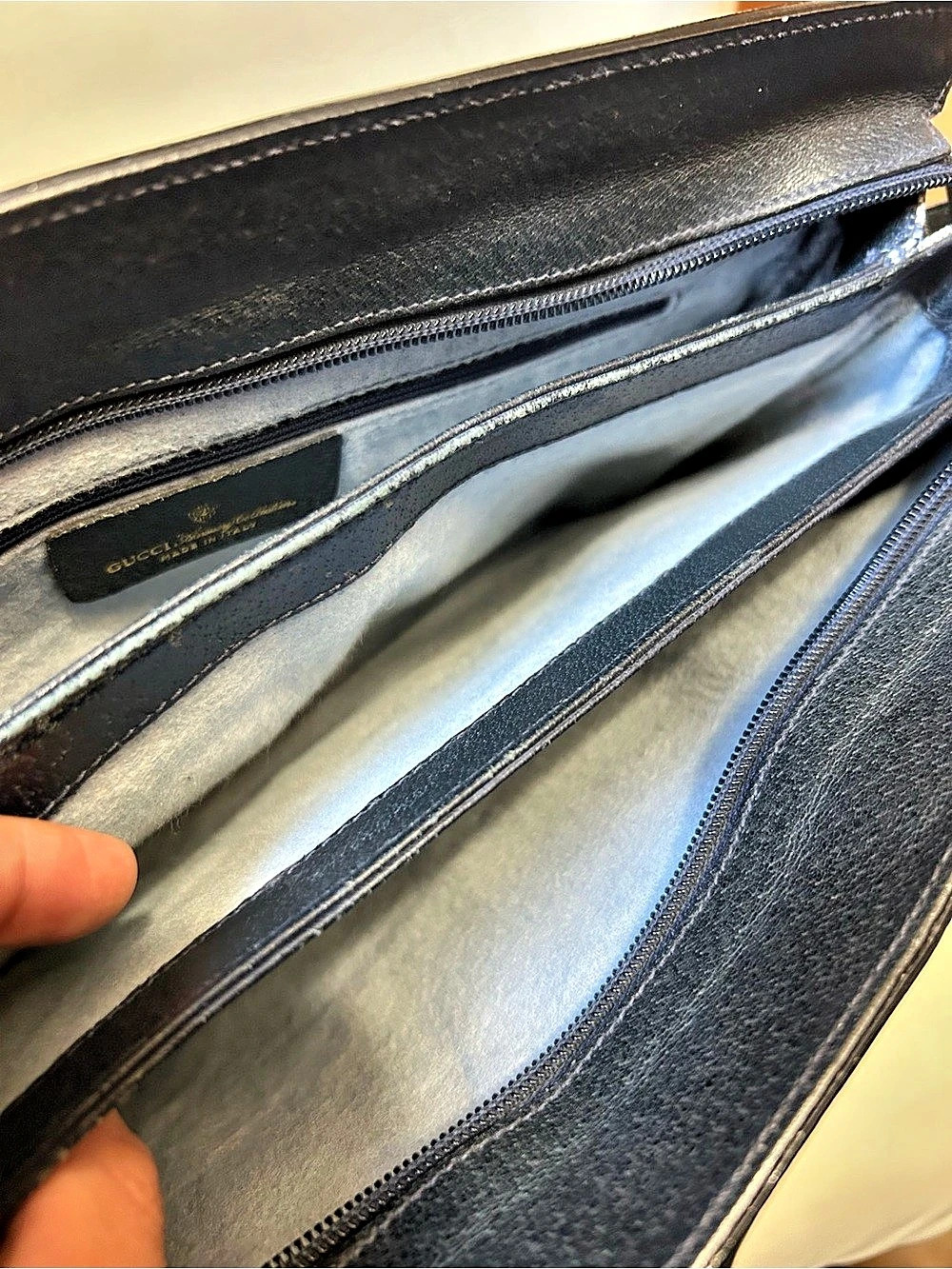 Gucci Vintage GG Supreme Navy Web Stripe Shoulder Bag Blue & White - Picture 6 of 16